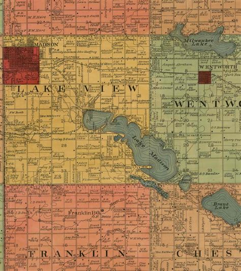 Lake County South Dakota 1899 Old Wall Map With Landowner - Etsy