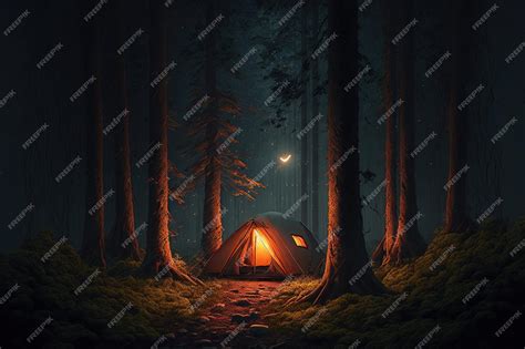 Premium Photo | Camping at night in the forest with camp fire