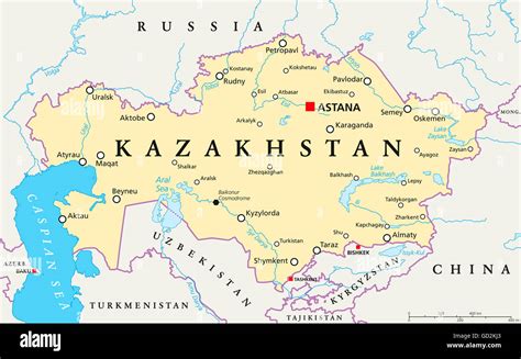 Kazakhstan political map with capital Astana, national borders ...