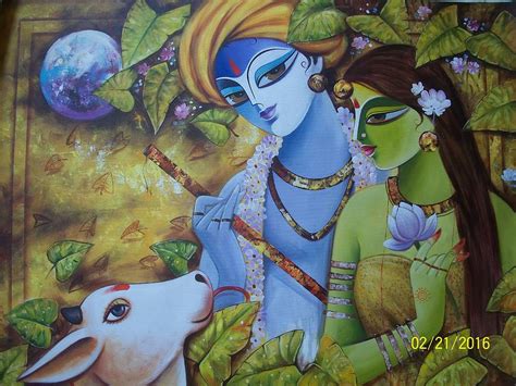 Radha Krishna With Cow Painting by Rajesh Prasad - Pixels