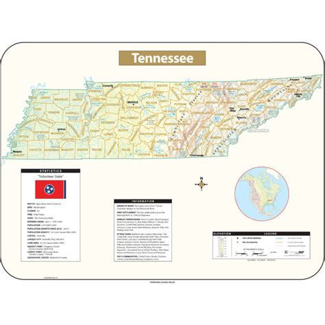 Tennessee Shaded Relief State Wall Map by Kappa - The Map Shop