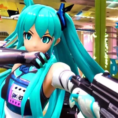 hatsune miku, fortnite style, realistic, holding a m... | OpenArt