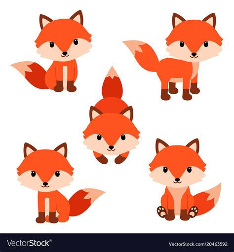 Set of cute cartoon foxes in modern simple flat Vector Image