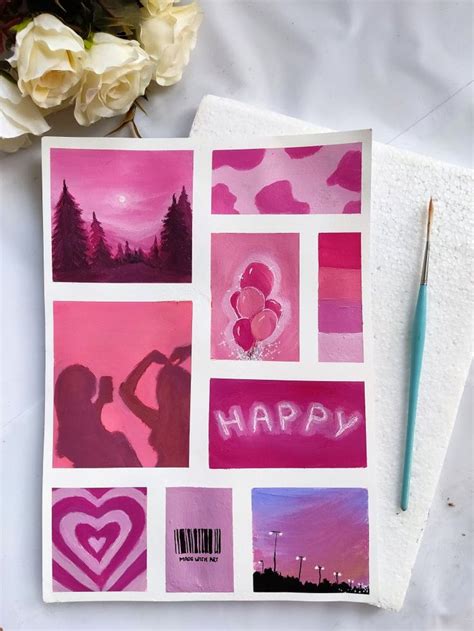 Pink Aesthetic Moodboard 💖 | Small canvas art, Easy doodle art, Book art diy