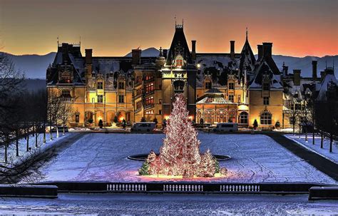 Biltmore Christmas Night All Covered In Snow Photograph by Carol Montoya