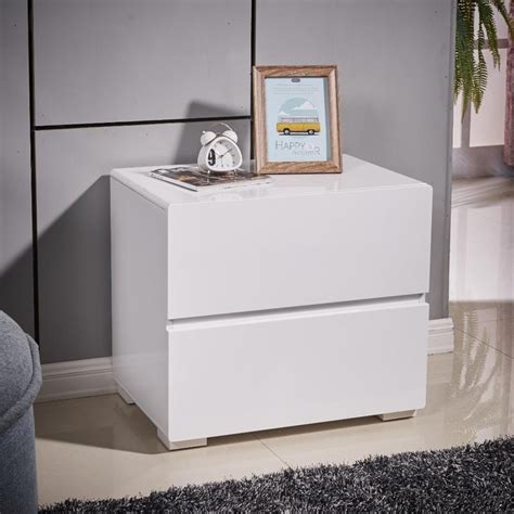 High Gloss White Bedside Table Nightstand With 2 Drawers | Buy Bedside ...