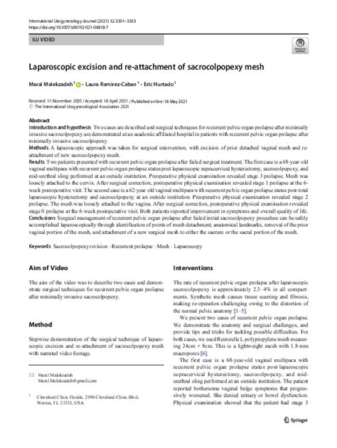 (PDF) Laparoscopic excision and re-attachment of sacrocolpopexy mesh | Eric Hurtado - Academia.edu