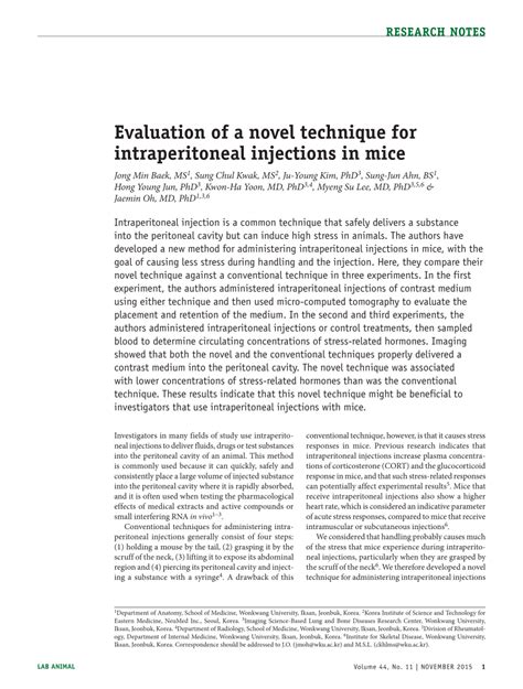 (PDF) Evaluation of a novel technique for intraperitoneal injections in ...