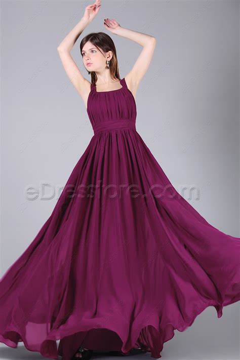 Magenta Long Bridesmaid Dresses with wide Straps