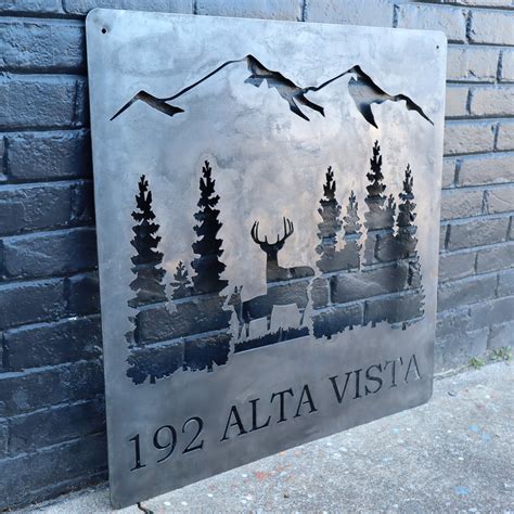 Personalized Rustic Address Metal Sign - Forest and Deer Wall Art - Mo ...