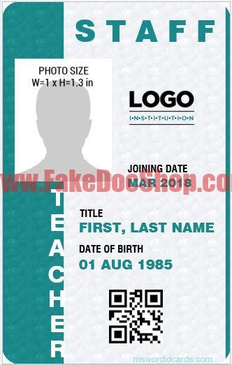 Fake Teacher ID Card Template V1 - Fakedocshop