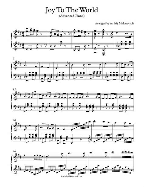 Free Piano Arrangement Sheet Music – Joy To The World – Michael Kravchuk