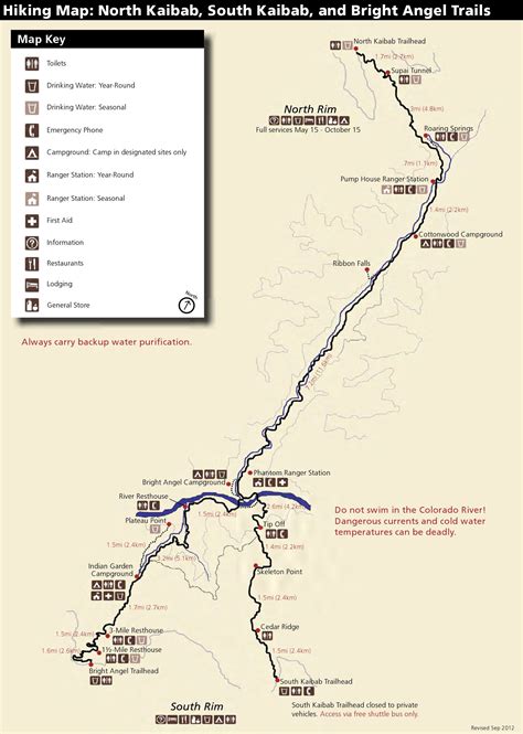 Map of the most popular hiking trails in the Grand Canyon - Bright Angel and South Kaibab. This ...