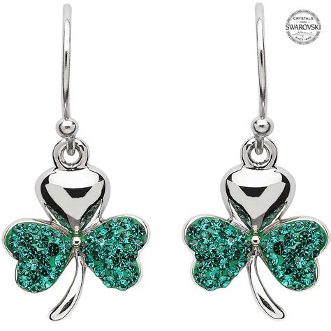 Shamrock Earrings - Sterling Silver Shamrock Earrings Encrusted with ...