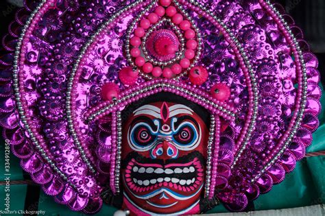 Chhau dance mask used by the folk dancers of Purulia West Bengal India ...