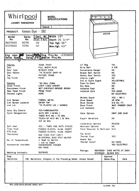 Kenmore 11097278100 User Manual DRYER FEATURE SHEET Manuals And Guides ...