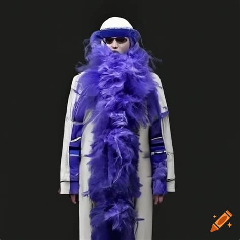 Prada space suit with a feather boa on Craiyon