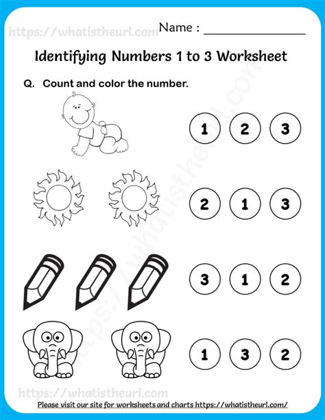 Identifying Numbers 1-3 Worksheets for Pre-K