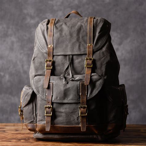 Handcrafted Waxed Canvas Leather Travel Backpack School Backpack Cool ...