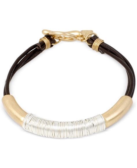 Robert lee morris Two-tone Leather Wire-wrapped Bracelet in Metallic | Lyst