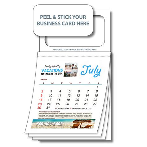 3.5x6.25 Custom Peel and Stick Magnetic Calendar with Custom Covers 3.5x4.25 Magnets - Business ...