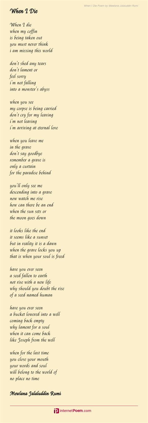 When I Die Poem by Mewlana Jalaluddin Rumi