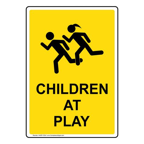 Portrait Children At Play Sign NHEP-15341 Children / School Safety