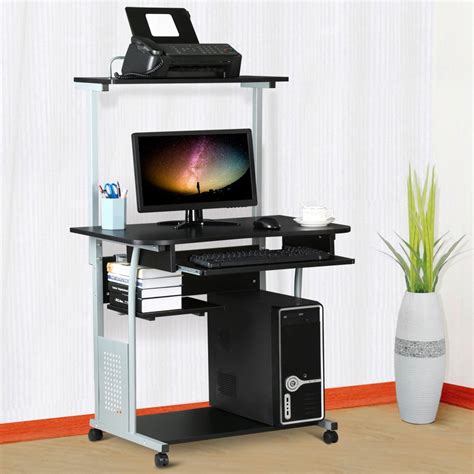 Compact Computer Desk For Small Spaces, Printer Shelf, Keyboard For Home-office, Small Office ...