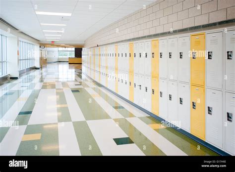 Education Empty halls of a modern American high school with lockers Stock Photo: 104044598 - Alamy