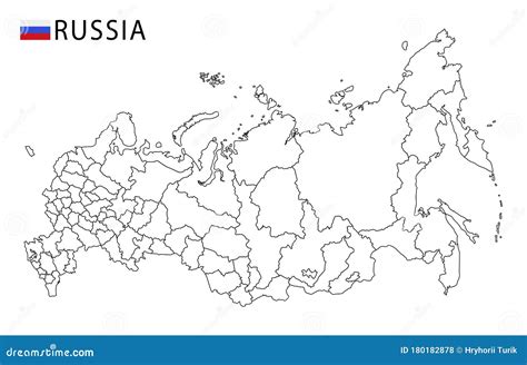 Russia Map, Black and White Detailed Outline Regions of the Country Stock Illustration ...