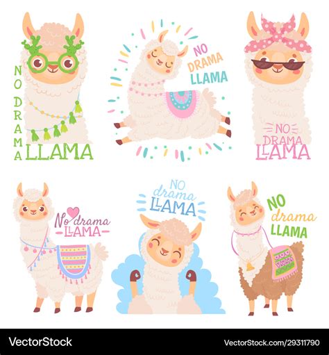 No drama llama funny llamas or cute alpacas quote Vector Image