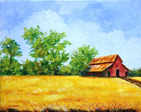 Wheat Field With Barn Painting by Karl Wagner