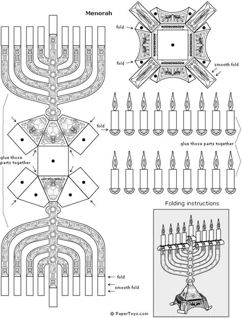 Menorah - Paper Cutouts by PaperToys.com