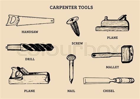 Vector drawing of carpentry tools. ... | Stock vector | Colourbox