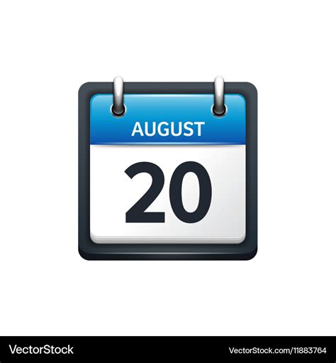 August 20 calendar icon flat Royalty Free Vector Image