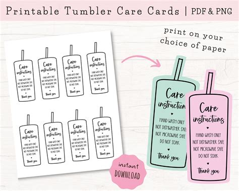 READY TO PRINT Tumbler Cup Care Instructions Card Printable ...