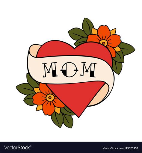 Tattoo heart with ribbon and the word mom old Vector Image