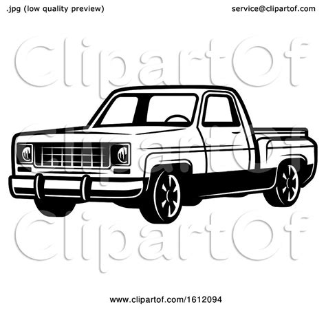 Clipart of a Black and White Pickup Truck - Royalty Free Vector ...