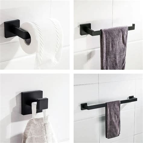 Matte Black Stainless Steel Bathroom Hardware Accessories Set Robe Hook ...