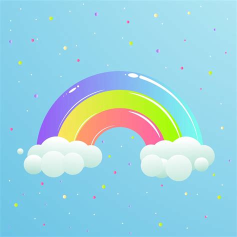 A nice rainbow with clouds against the sky with stars. Cute cartoon ...