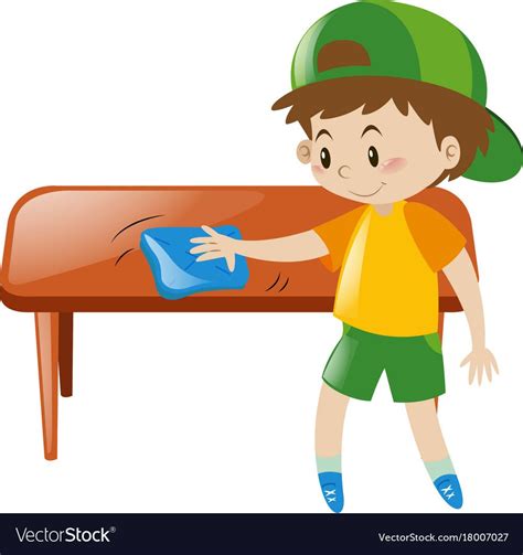 Little boy cleaning table with cloth vector image on VectorStock | Kids ...