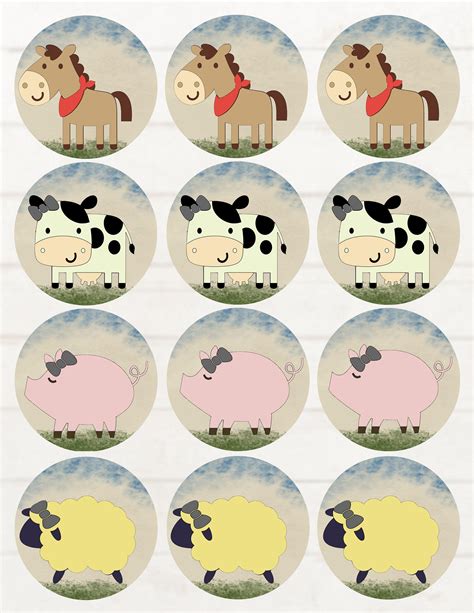 Farm Animal Cupcake Toppers | 24 Count | Barnyard Animal Birthday | Farm Animal Birthday | Per ...