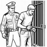 A Police Officer Putting Handcuffed Thief In Prison ‍♂️🤝🔒 Coloring Page sketch template