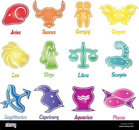 Set of astrological zodiac symbols. Horoscope signs, modern colorful ...