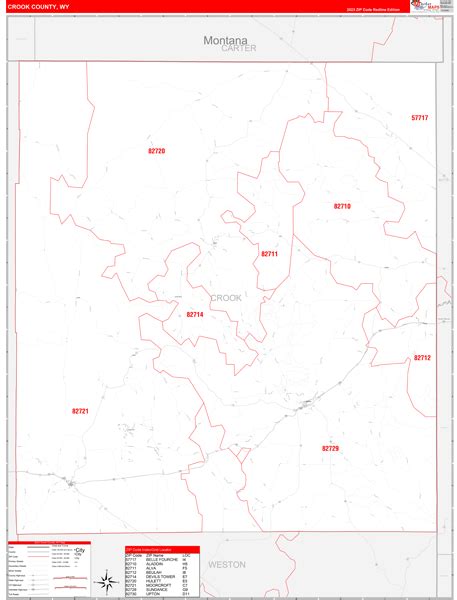 Crook County, WY Zip Code Wall Map Red Line Style by MarketMAPS - MapSales