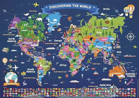 vm World Map Poster for Children | Large Illustrated Wall Map Poster ...