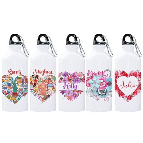 Heart Design Printing Custom Name Water Bottle 600ml Aluminum Biking Sport Bottle Personalized ...