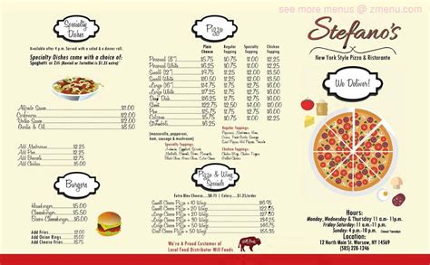 Menu at Stefano's Pizzeria (New York Style), Warsaw