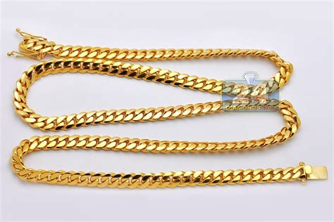 Handmade Pure 24K Yellow Gold Miami Cuban Link Mens Chain 11mm