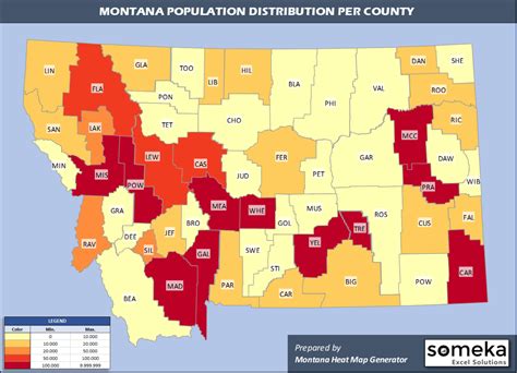 Montana County Map and Population List in Excel